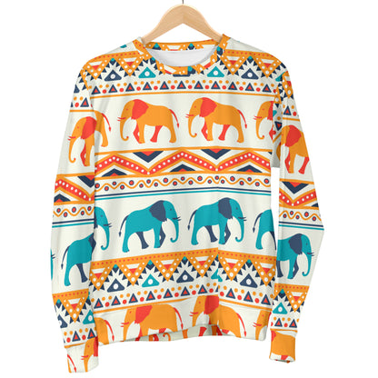 Elephant Aztec Ethnic Print Pattern Men Long Sleeve Sweatshirt