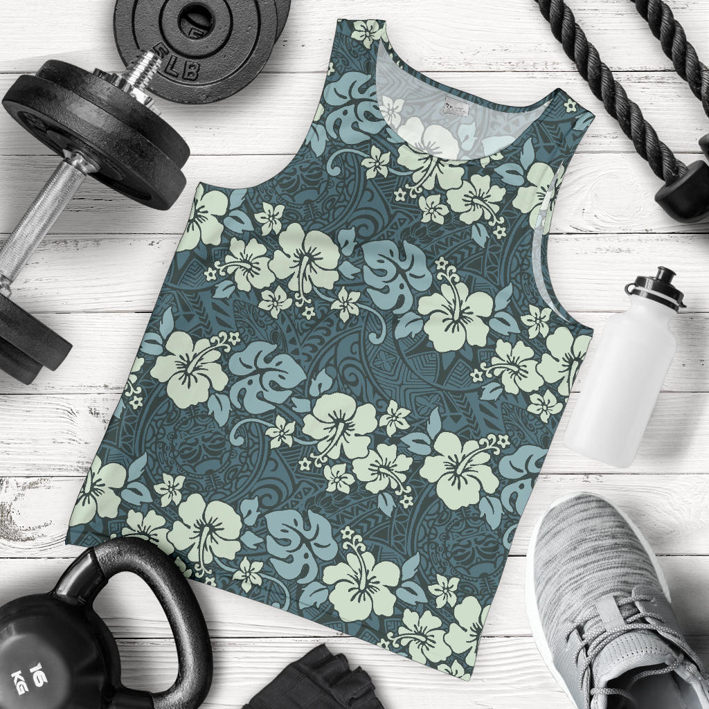 Flower Hawaiian Hibiscus Style Print Pattern Men Tank Top