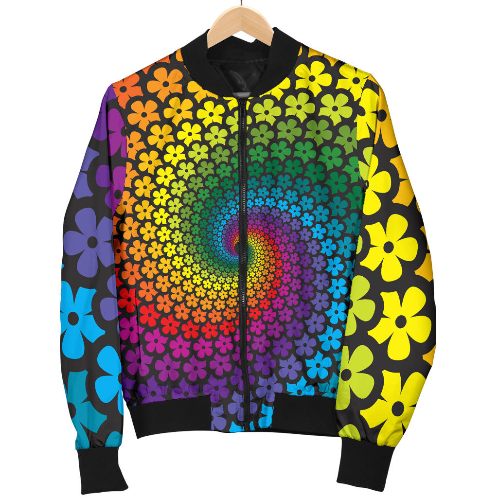 Flower Power Rainbow Spiral Print Men Bomber Jacket