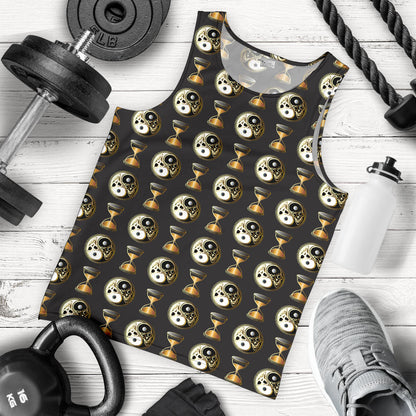 Yin Yang Skull Themed Design Print Men Tank Top