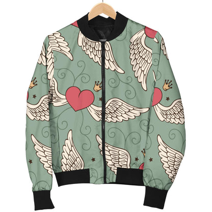 Angel Wings Heart Design Themed Print Men Bomber Jacket