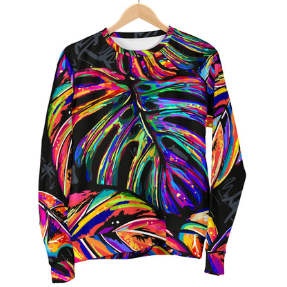Neon Color Tropical Palm Leaves Men Long Sleeve Sweatshirt