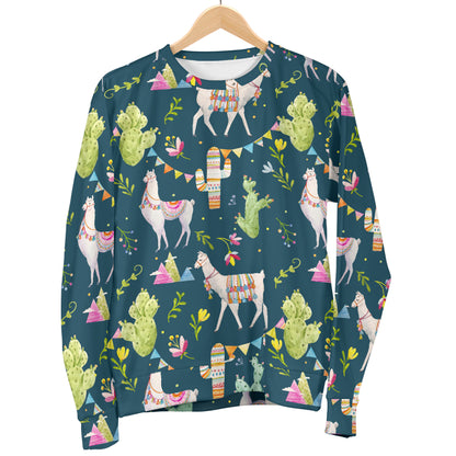 Llama with Cactus Design Print Women Long Sleeve Sweatshirt