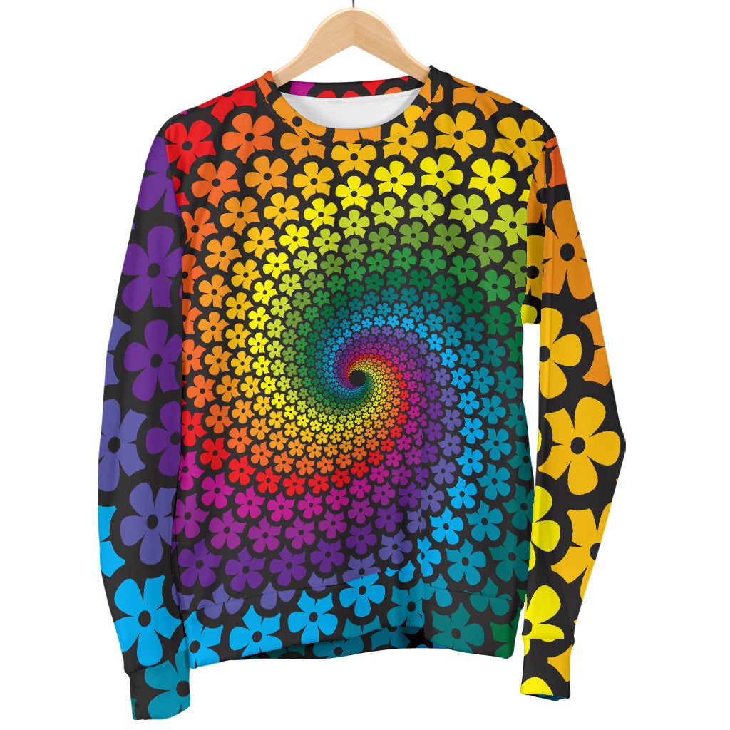 Flower Power Rainbow Spiral Print Women Long Sleeve Sweatshirt