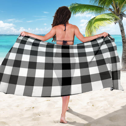 Buffalo check Black white Pattern Print Design 04 Sarong Pareo Wrap