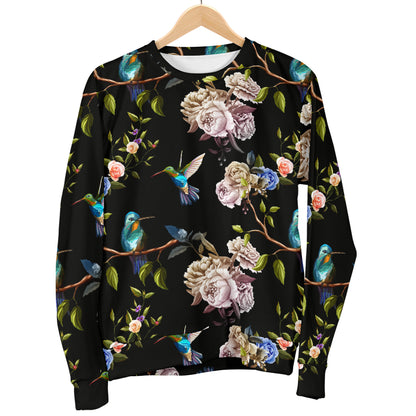 Hummingbird Flower Themed Print Women Long Sleeve Sweatshirt