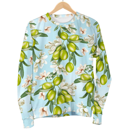 Elegant Olive Floral Print Women Long Sleeve Sweatshirt