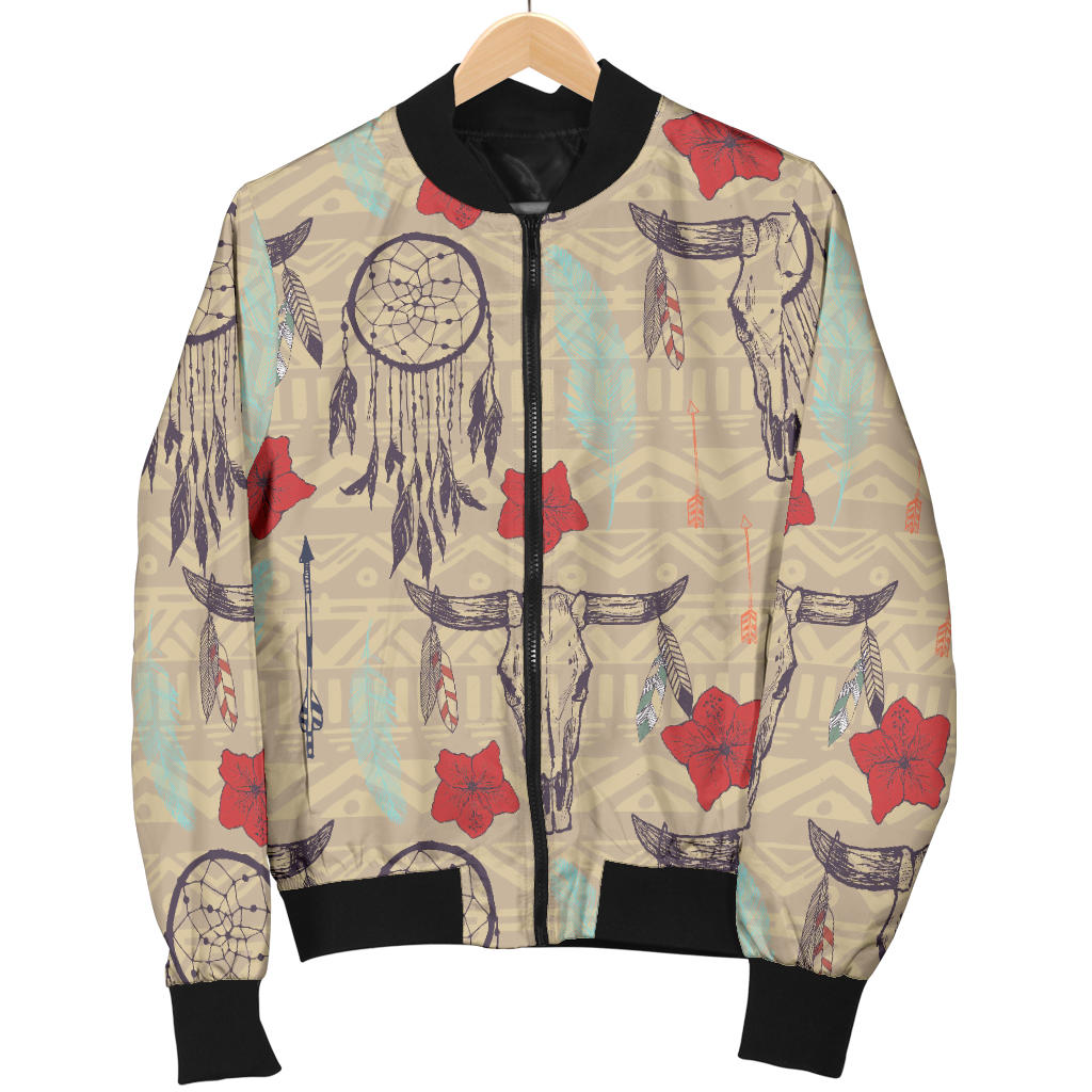 Native Buffalo Head Themed Design Print Men Bomber Jacket
