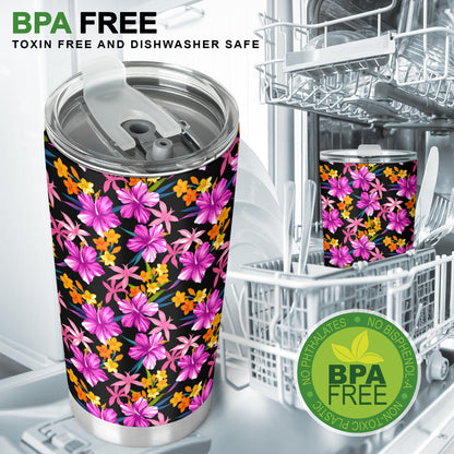 Tropical Folower Pink Hibiscus Print Tumbler
