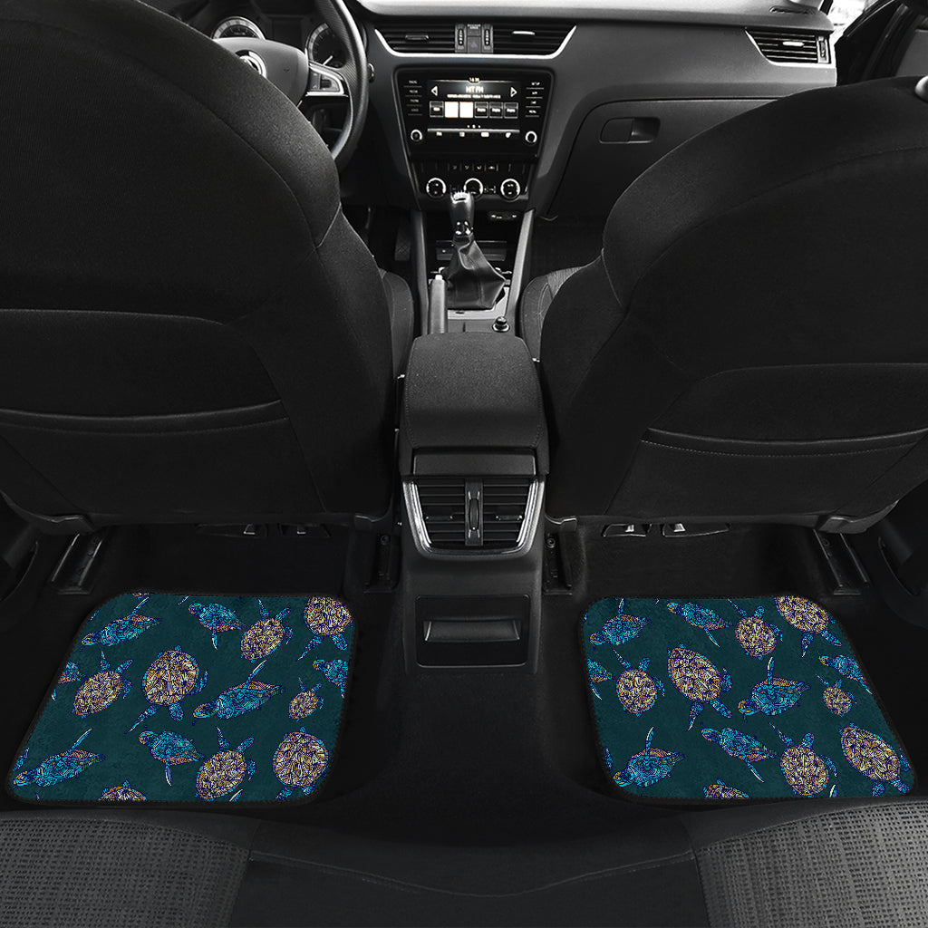 Sea Turtle Hand Drawn Blue Print Car Floor Mats Front Back