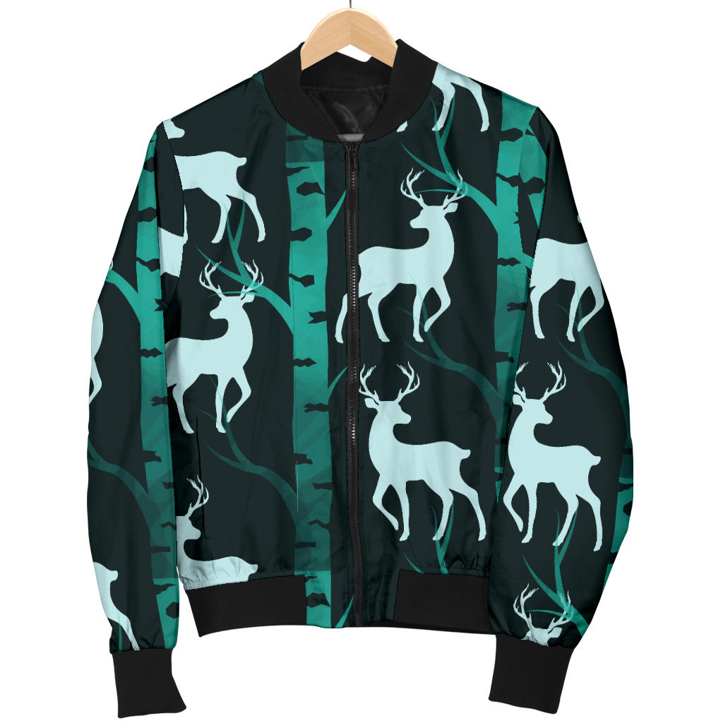 Deer Jungle Print Pattern Men Bomber Jacket