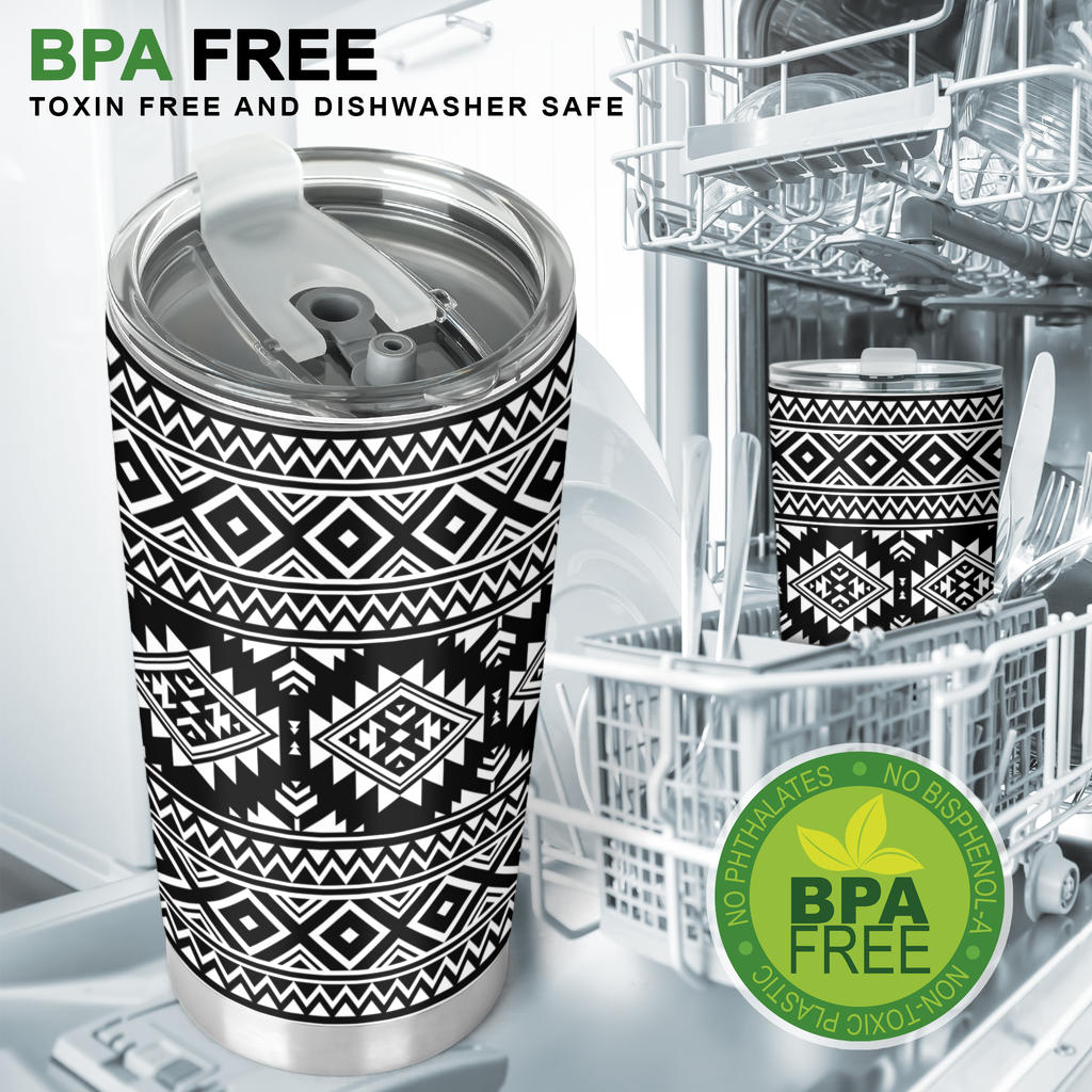Aztec Black White Print Pattern Tumbler