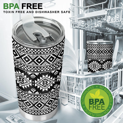 Aztec Black White Print Pattern Tumbler