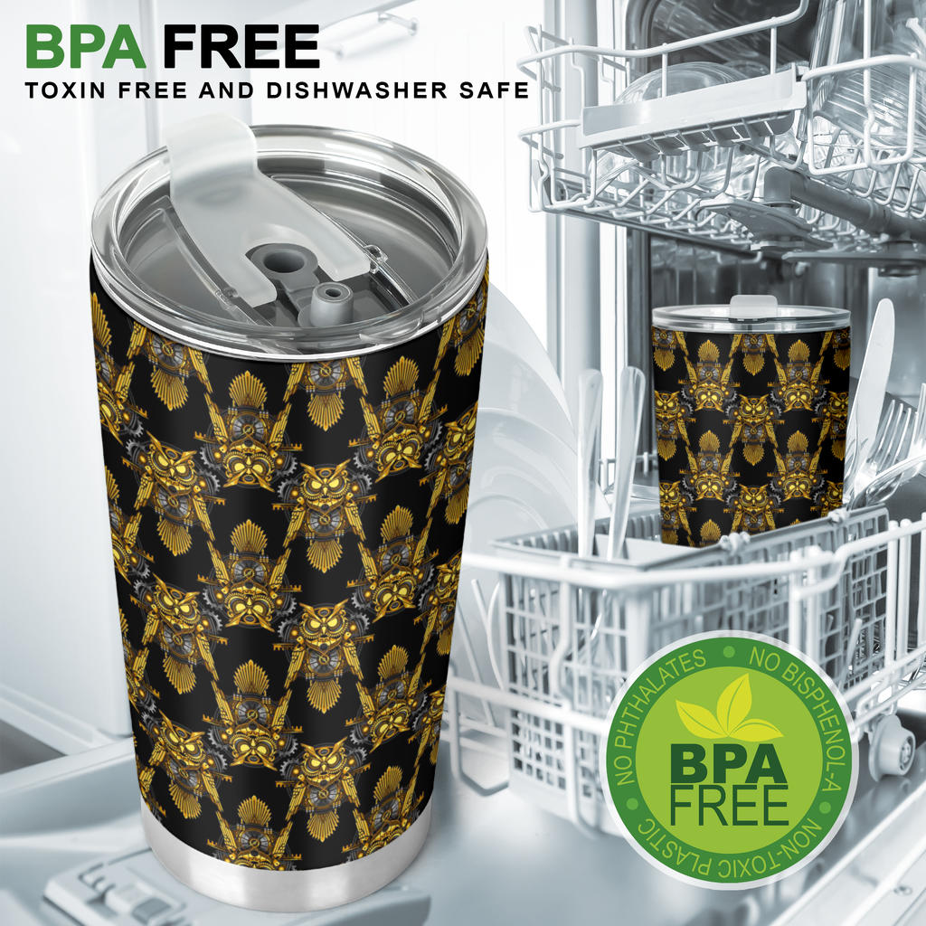 Steampunk Gold Owl Design Themed Print Tumbler