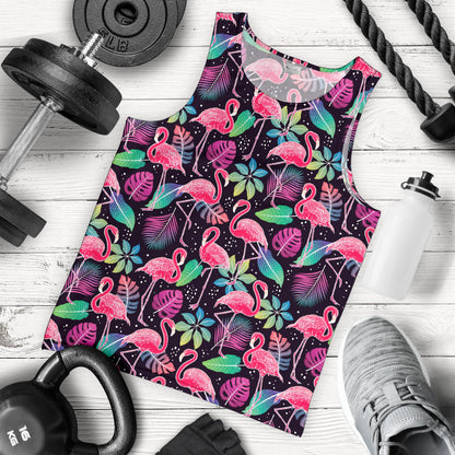 Flamingo Tropical leaves Neon Print Men Tank Top
