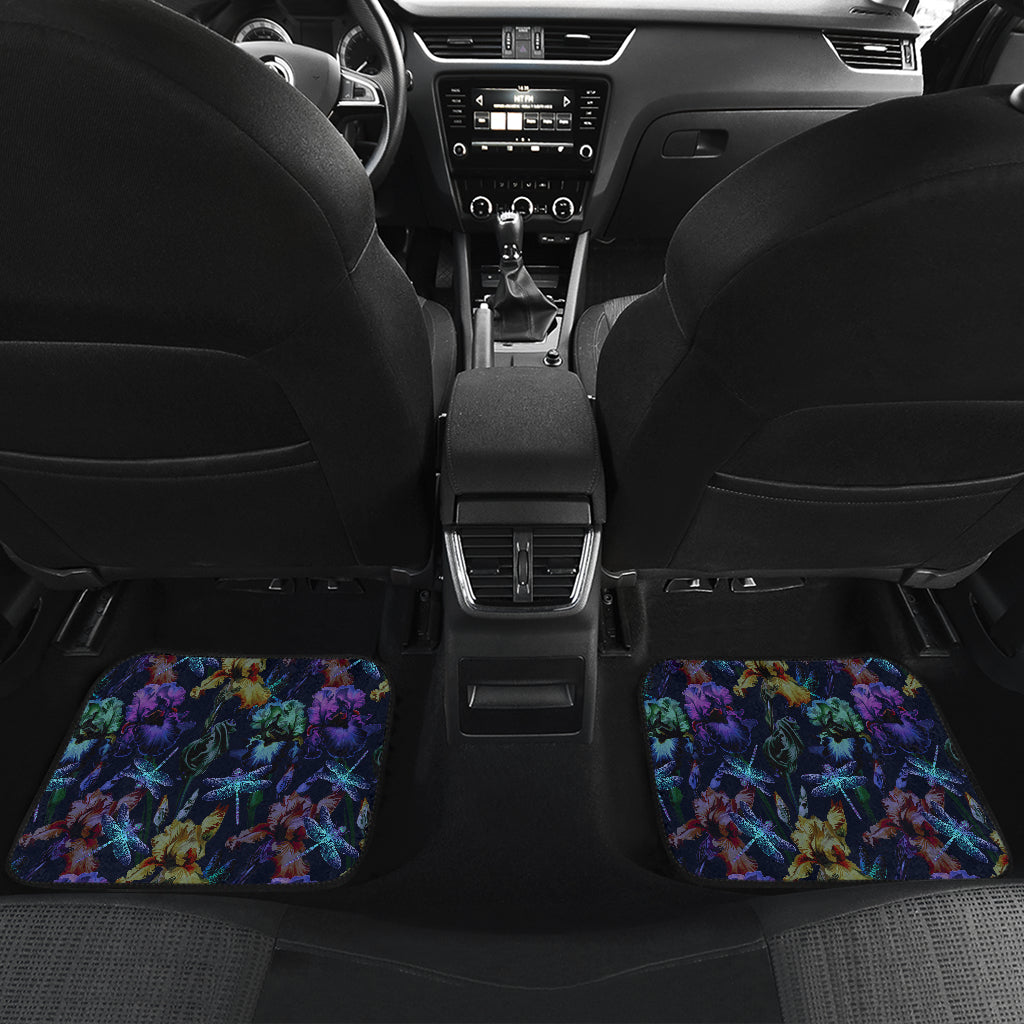 Dragonfly With Floral Print Pattern Car Floor Mats Front Back
