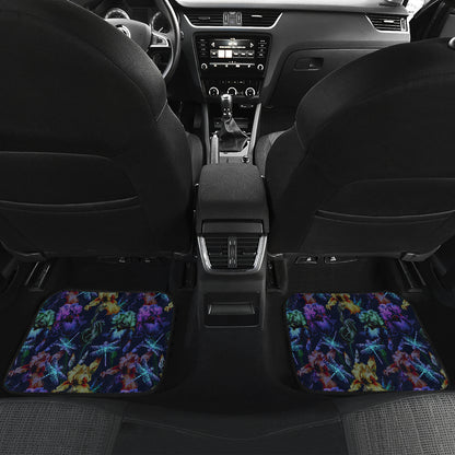 Dragonfly With Floral Print Pattern Car Floor Mats Front Back