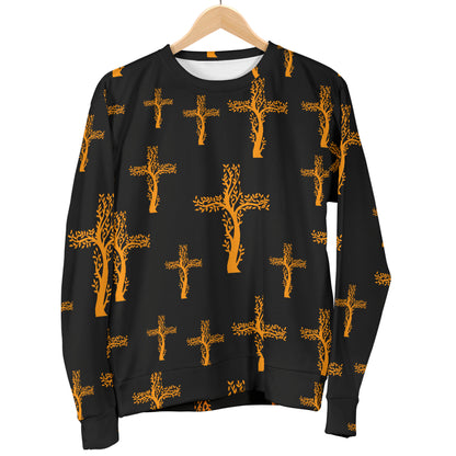 Christian Tree of Life Cross Design Men Long Sleeve Sweatshirt