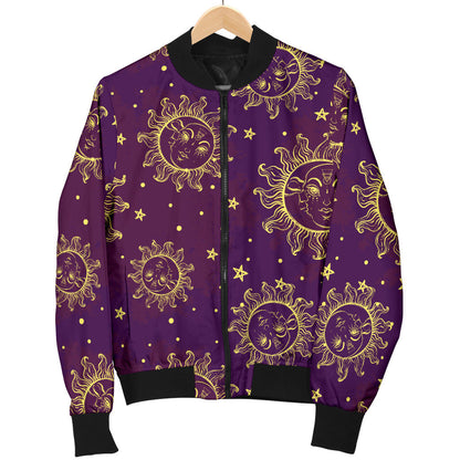 Sun Moon Star Design Themed Print Men Bomber Jacket