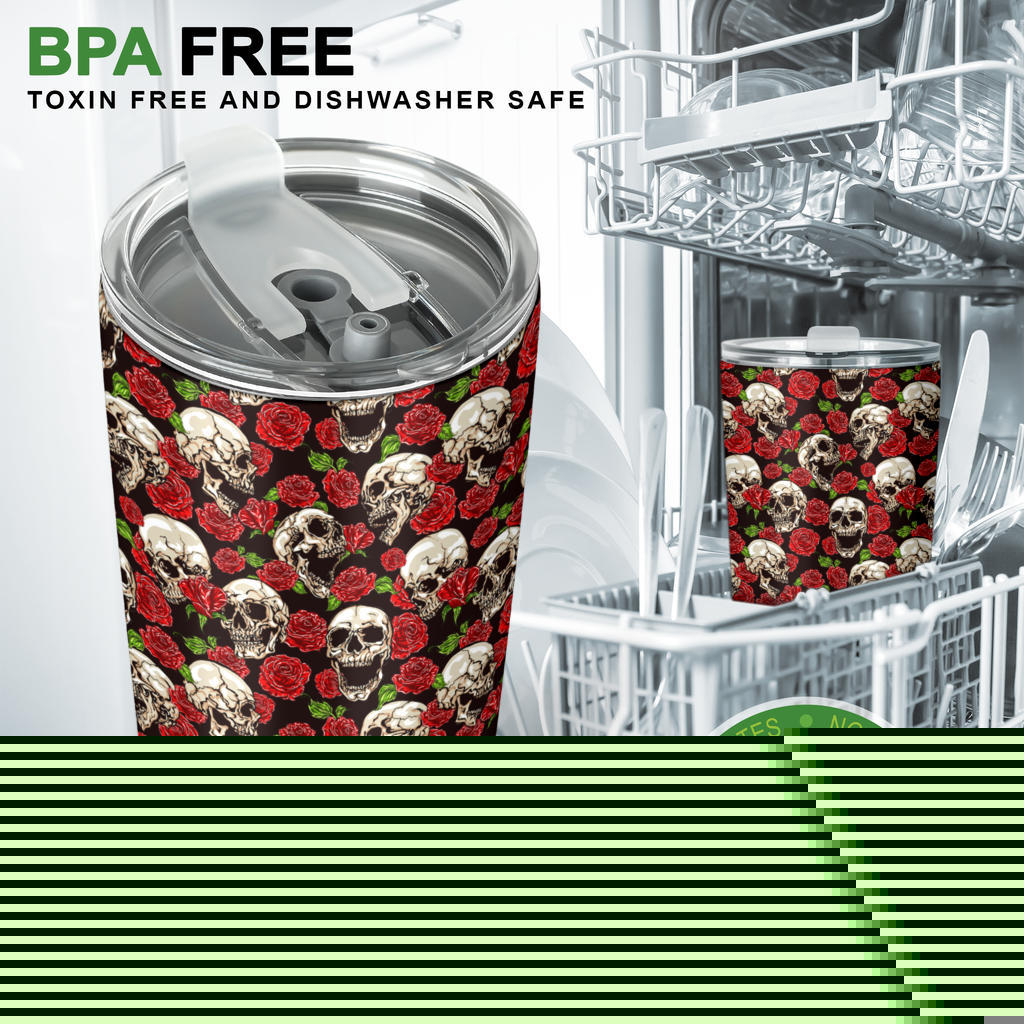 Skull Roses Design Themed Print Tumbler
