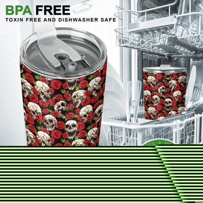 Skull Roses Design Themed Print Tumbler