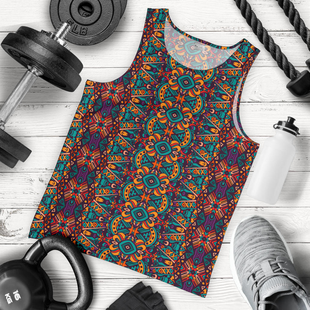 Ethnic Style Print Pattern Men Tank Top