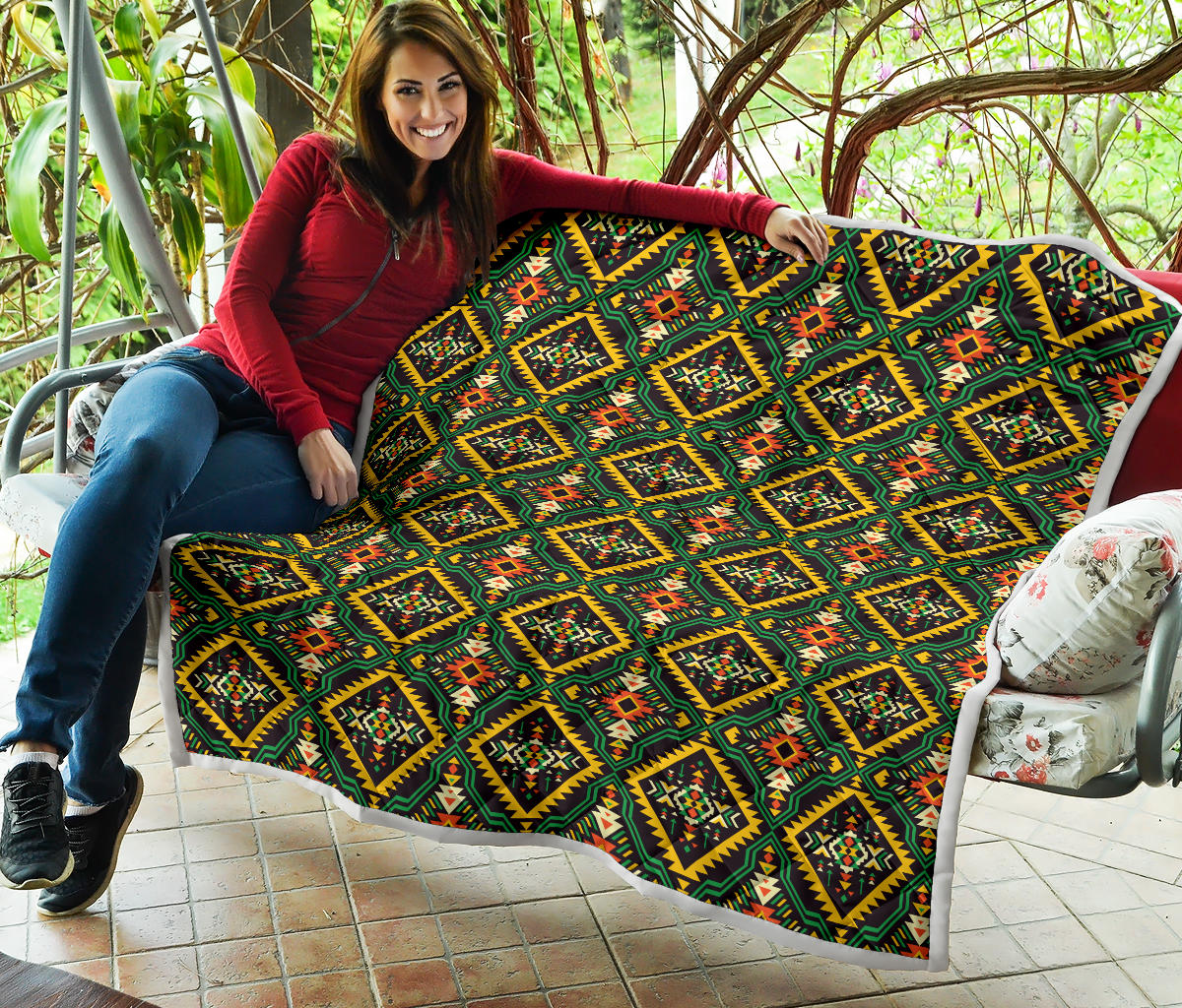 Kente Green Design African Print Quilt Bedspread