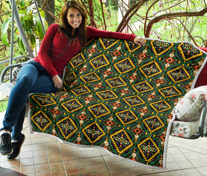 Kente Green Design African Print Quilt Bedspread