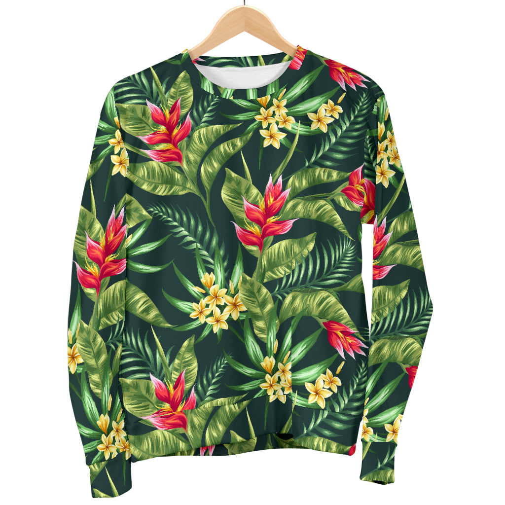 Tropical Folower Red Heliconia Print Men Long Sleeve Sweatshirt