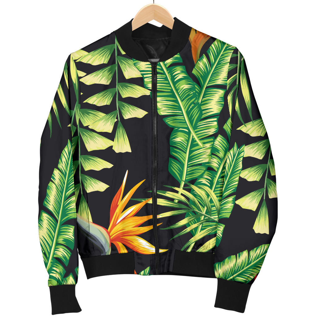 Hawaiian Flower Tropical Palm Leaves Men Bomber Jacket