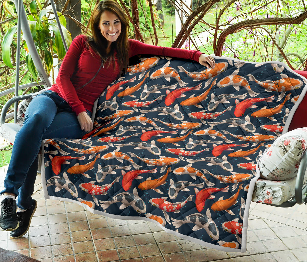 Koi Carp Cute Design Themed Print Quilt Bedspread