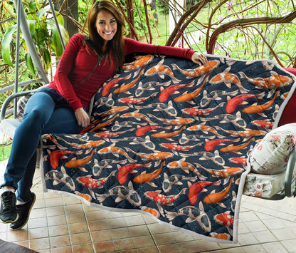 Koi Carp Cute Design Themed Print Quilt Bedspread