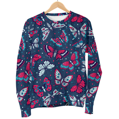 Butterfly Red Deep Blue Print Pattern Women Long Sleeve Sweatshirt