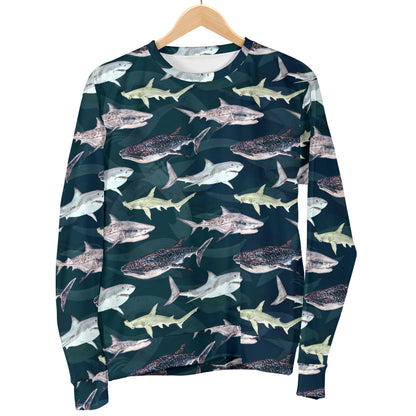 Shark Pattern Print Women Long Sleeve Sweatshirt