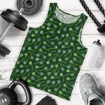 Peacock Feather Green Design Print Men Tank Top