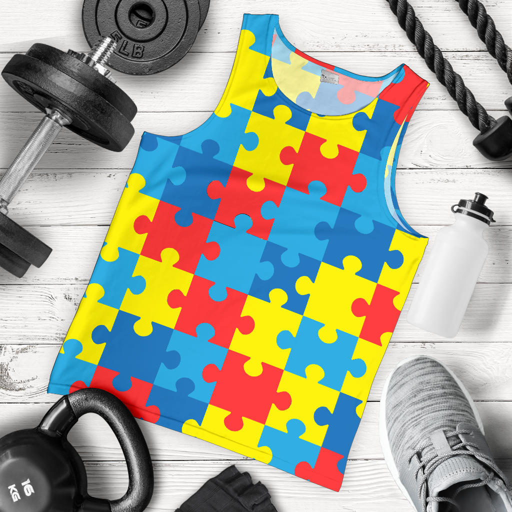 Autism Awareness Puzzles Design Print Men Tank Top