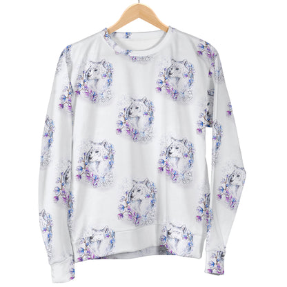 Wolf with Flower Print Design Women Long Sleeve Sweatshirt