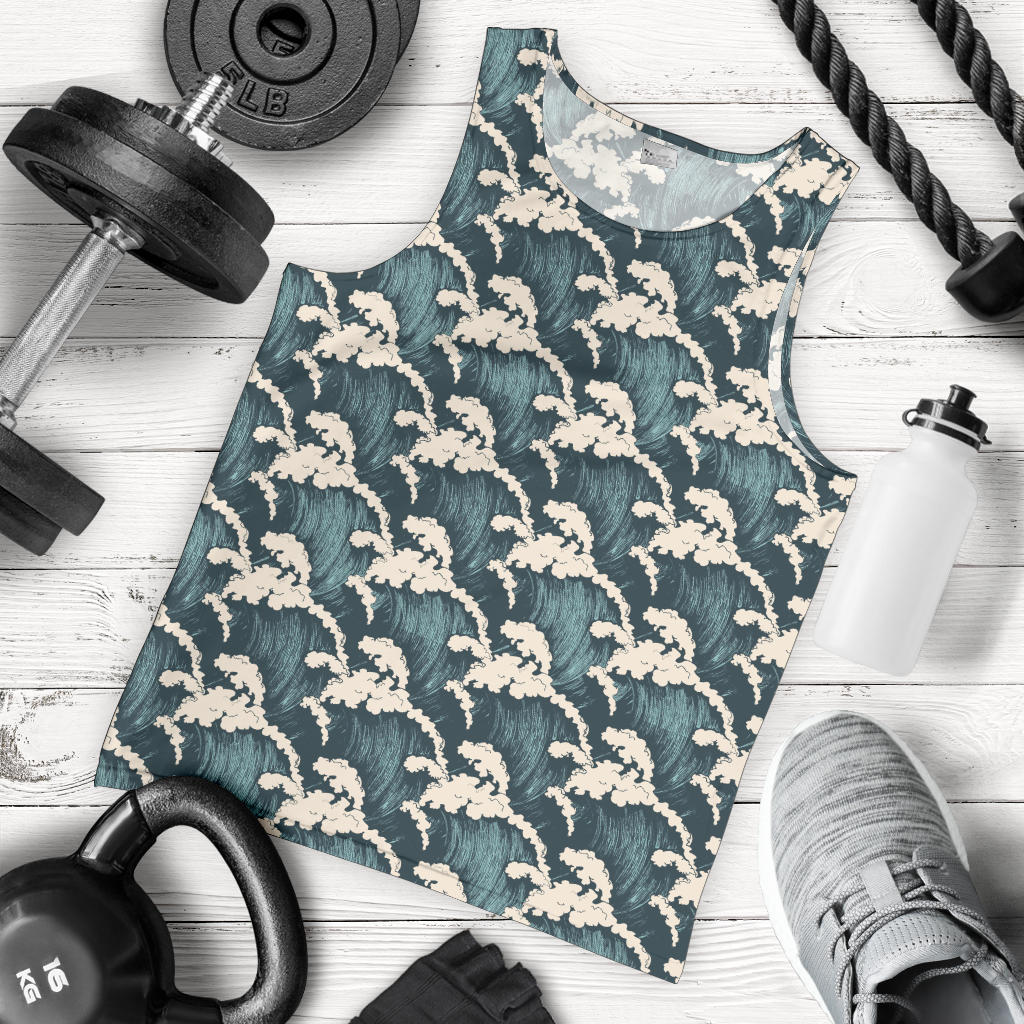 Wave Art Print Men Tank Top
