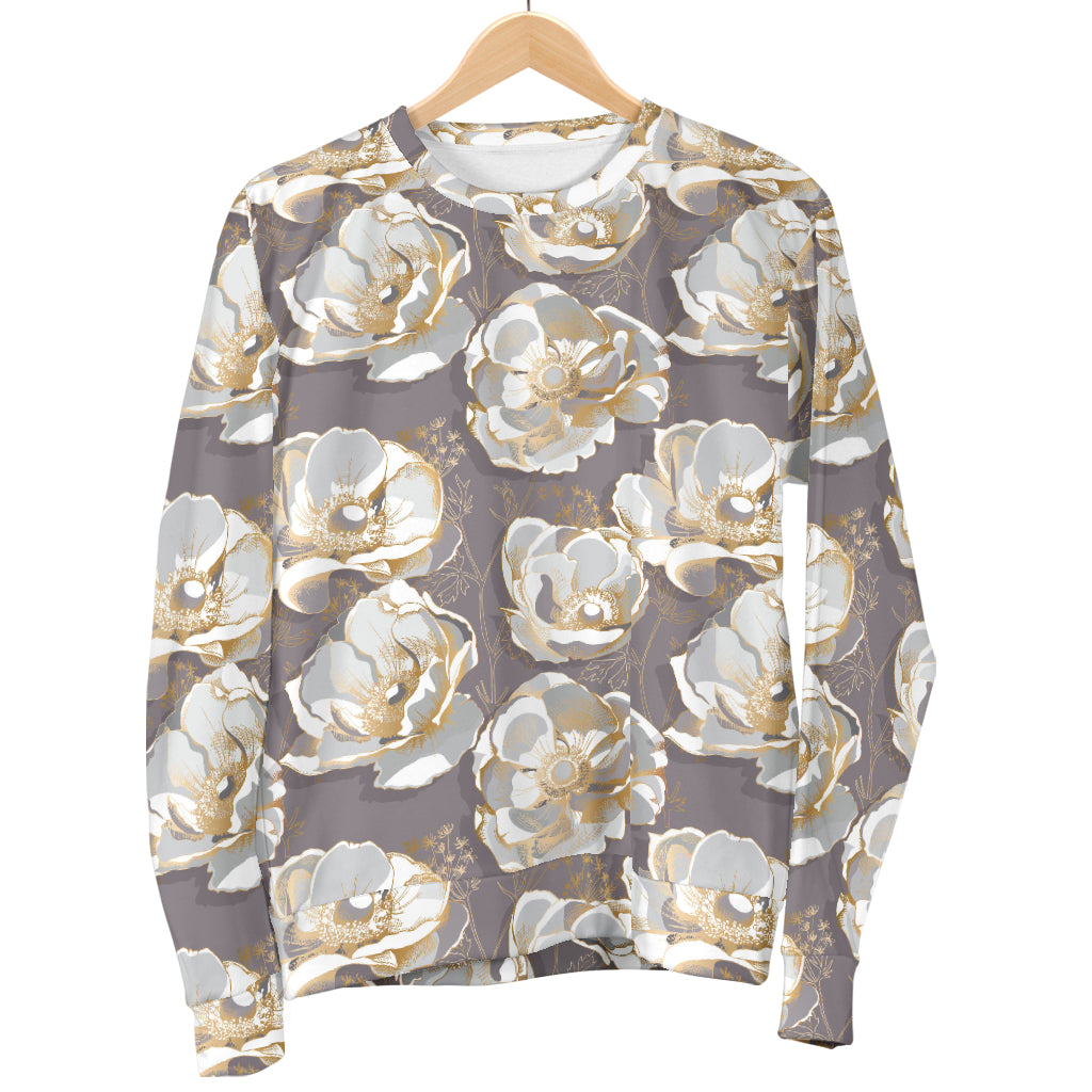 Elegant Grey Flower Print Women Long Sleeve Sweatshirt