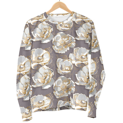 Elegant Grey Flower Print Women Long Sleeve Sweatshirt