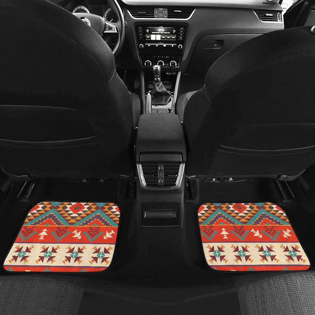 Aztec Red Print Pattern Car Floor Mats Front Back