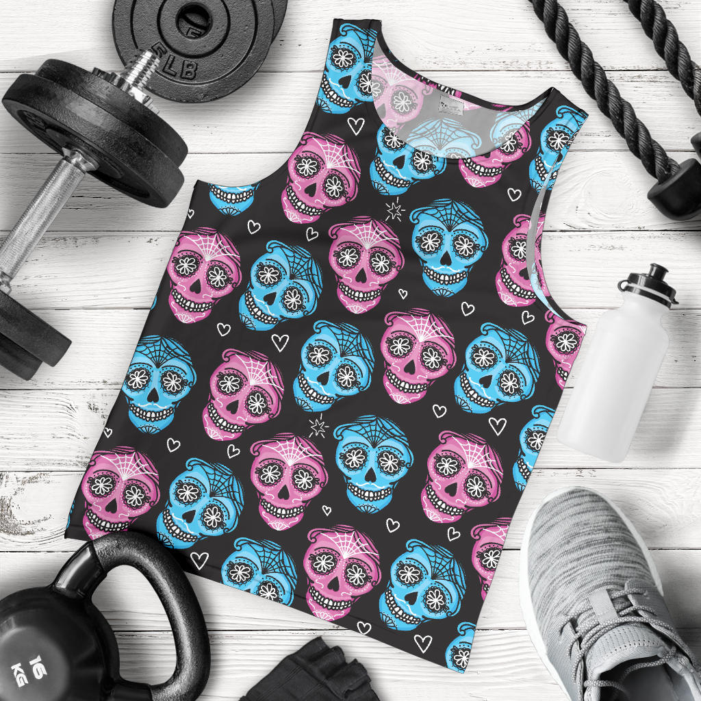 Day of the Dead Skull Print Pattern Men Tank Top