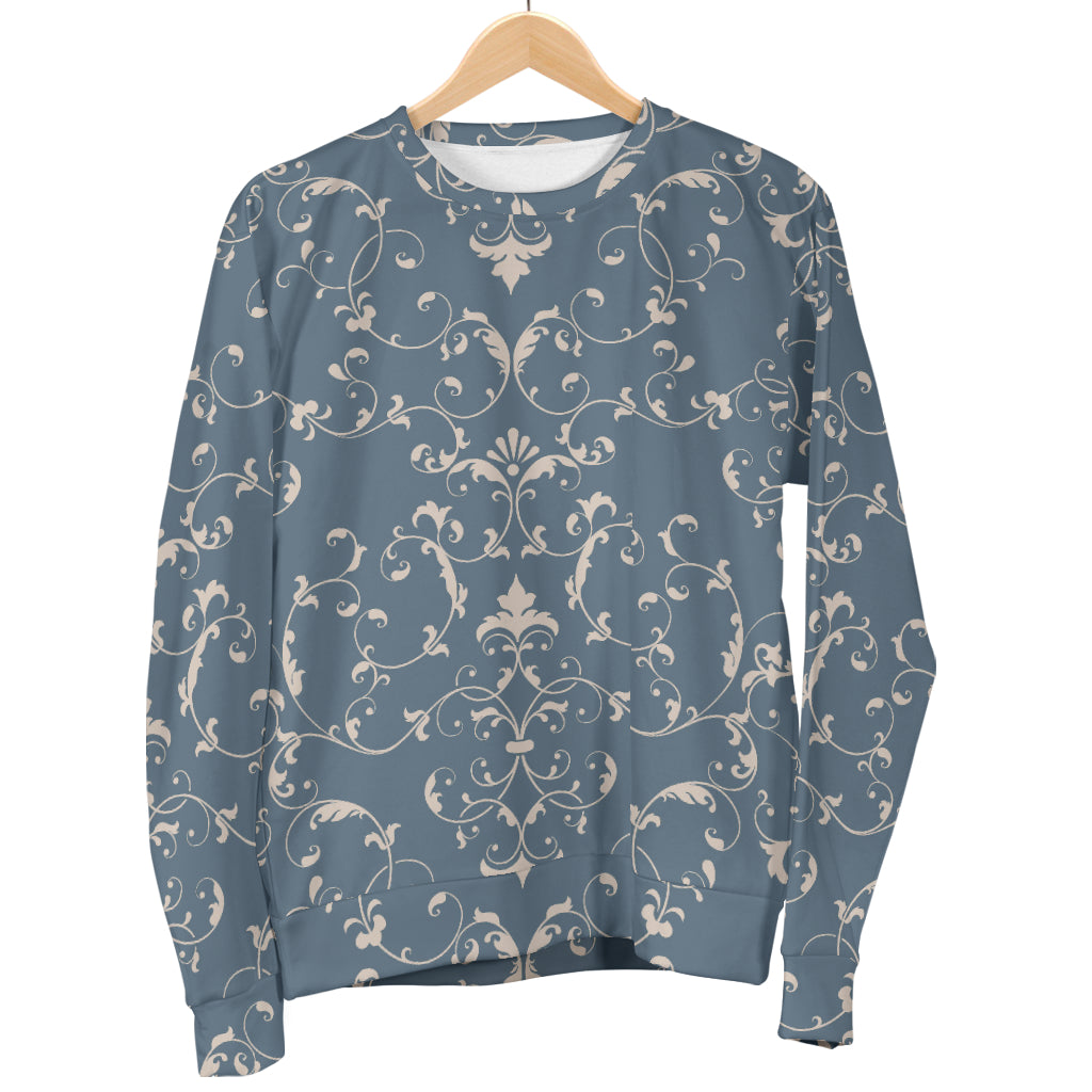 Damask Elegant Teal Print Pattern Women Long Sleeve Sweatshirt