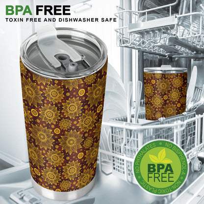 Gold Sunflower Hand Drawn Print Tumbler