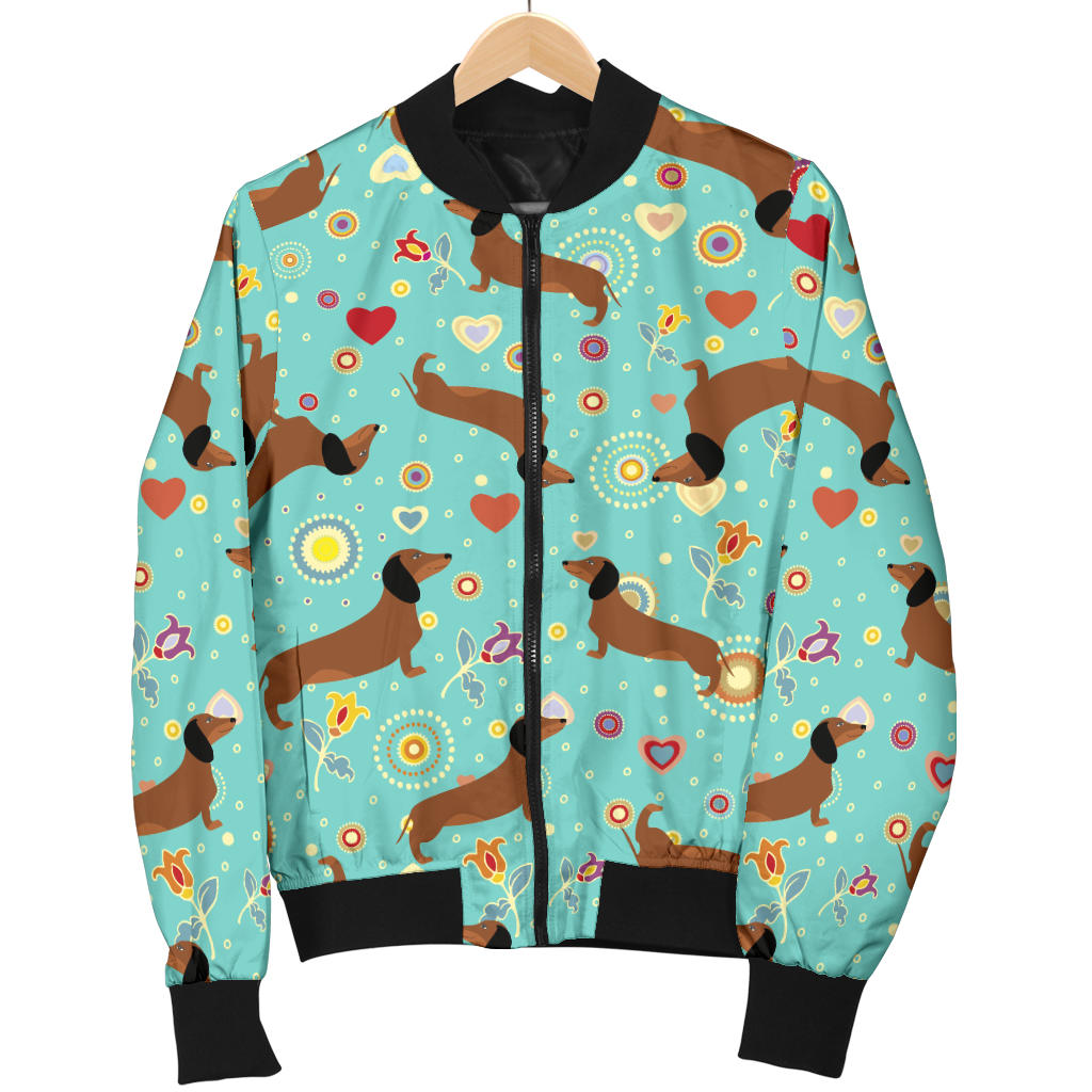 Dachshund with Floral Print Pattern Men Bomber Jacket