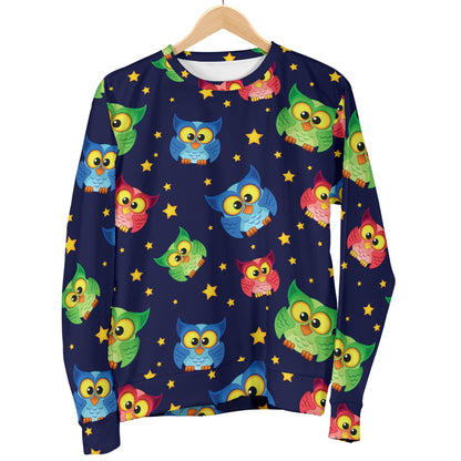 Owl with Star Themed Design Print Men Long Sleeve Sweatshirt