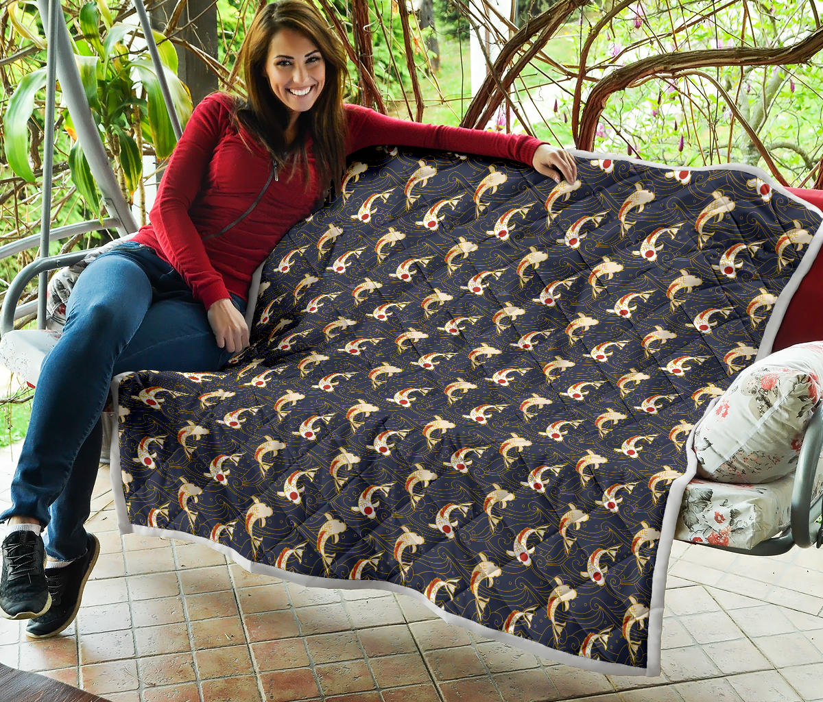 Koi Carp Japanese Design Themed Print Quilt Bedspread