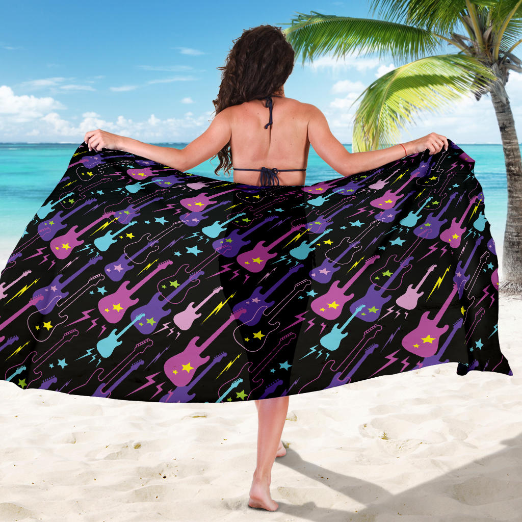 Electric Guitar Pattern Print Design 02 Sarong Pareo Wrap