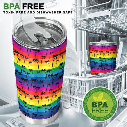 Palm Tree Rainbow Themed Print Tumbler