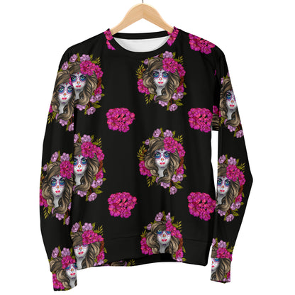 Day of the Dead Makeup Girl Men Long Sleeve Sweatshirt